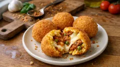 Crispy Sicilian Arancini With Saffron Rice, Meat Ragù, and Melty Provolone