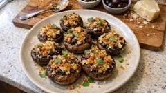 Air Fryer Stuffed Mushrooms with Parmesan and Briny Olives—Crisp in 15 Minutes