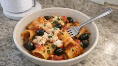 Cozy Paccheri with Salt Cod—Quick Tomato, Olive & Parsley Sauce