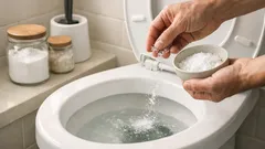 Clean your toilet bowl with baking soda and salt for an easy overnight refresh