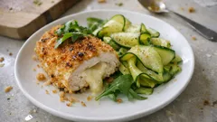 Crispy Baked Chicken and Zucchini Ribbons With Melty Cheese (No Frying)